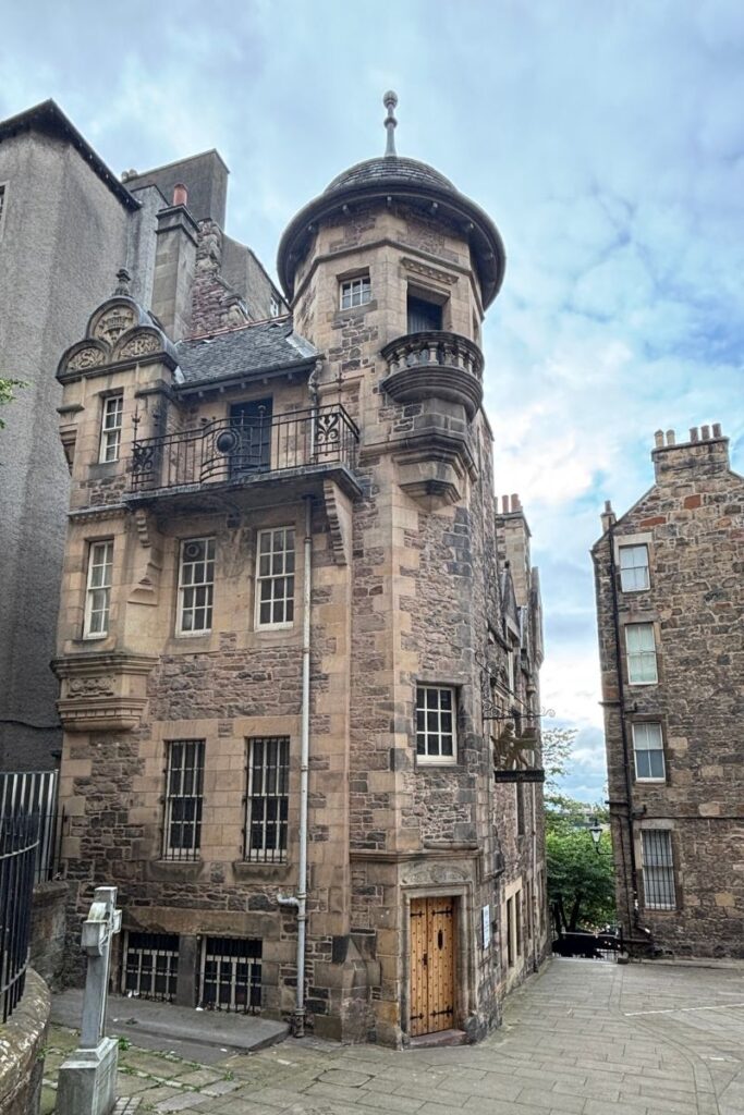 Exterior of the Writers’ Museum in Old Town Edinburgh with historic stone architecture and courtyard.