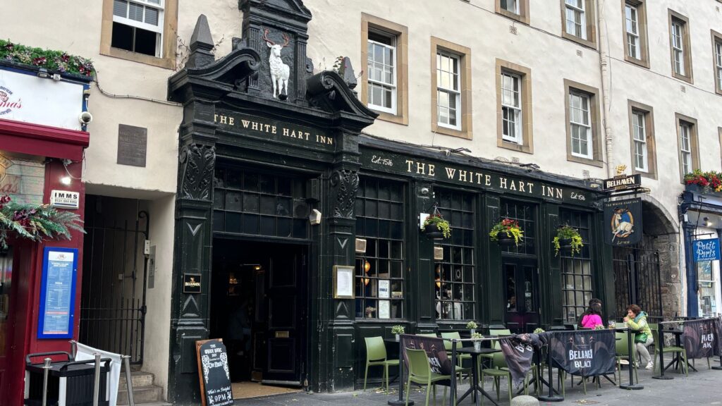 Exterior of the White Hart Inn, Edinburgh’s oldest tavern, located in Grassmarket.