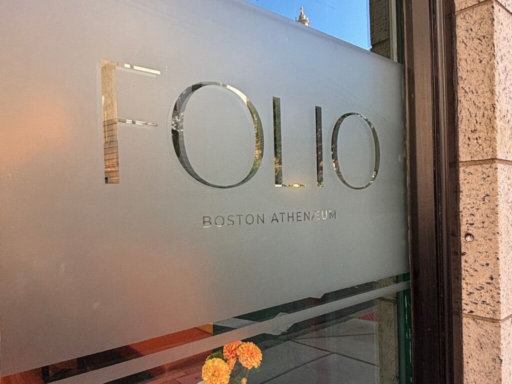 Front of Folio bistro next to the Boston Athenaeum on Beacon Street, showing the entrance