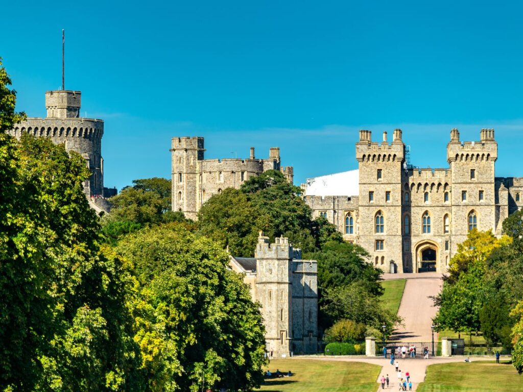 Front view of Windsor Castle, the historic royal residence in England and one of the best day trips from London